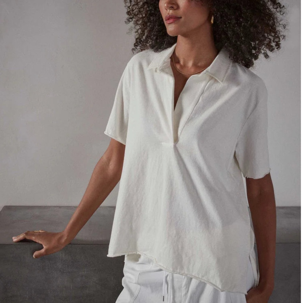 James Perse Womens Sz 1 High Twist Oversized Polo Shirt Brown Nwt 235$ Msrp